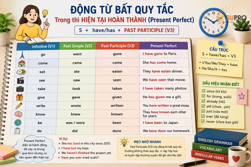 Động từ bất quy tắc trong thì Hiện tại hoàn thành (Present Perfect)