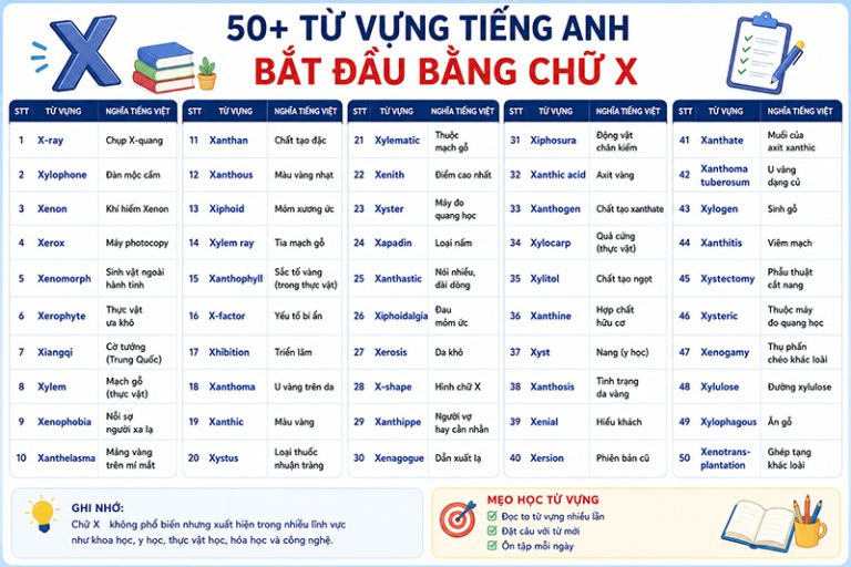 50+ từ vựng tiếng Anh bắt đầu bằng chữ X thông dụng kèm nghĩa, ví dụ dễ nhớ