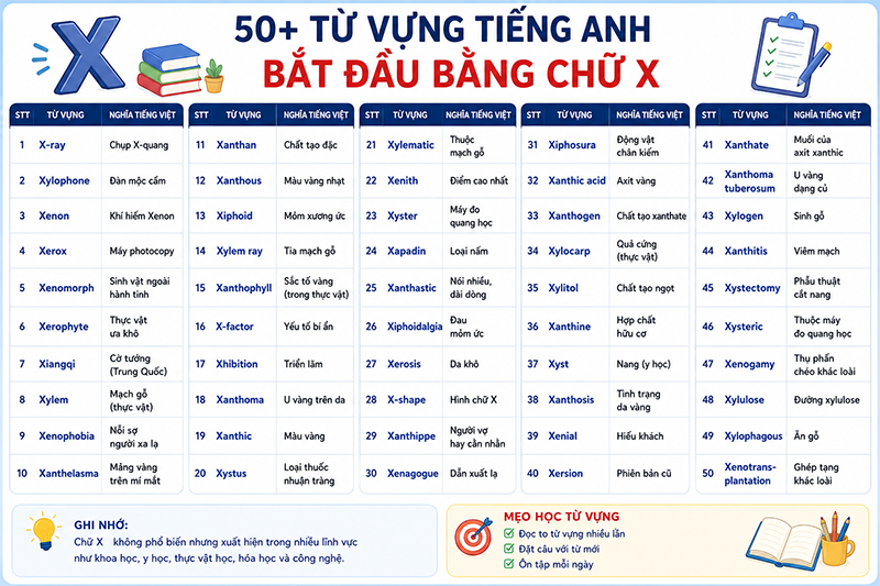 50+ từ vựng tiếng Anh bắt đầu bằng chữ X thông dụng kèm nghĩa, ví dụ dễ nhớ