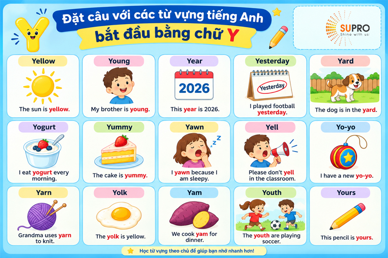 Đặt câu với các từ vựng tiếng Anh bắt đầu bằng chữ Y