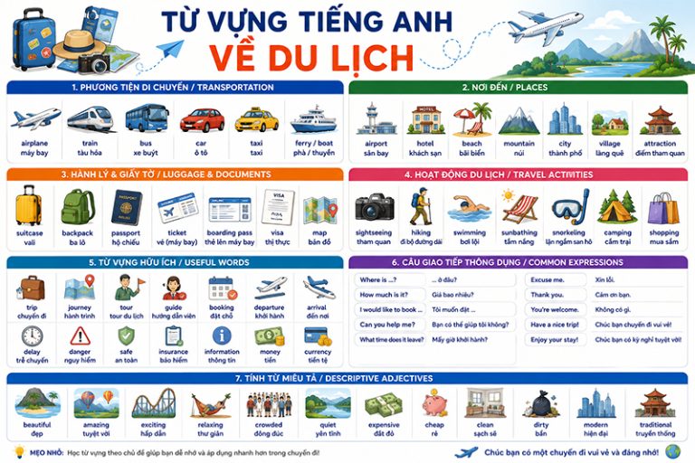 100+ từ vựng tiếng Anh về du lịch thông dụng (kèm phiên âm và ví dụ)