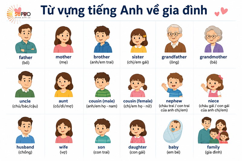 100+ từ vựng tiếng Anh về gia đình: Tổng hợp đầy đủ kèm phiên âm