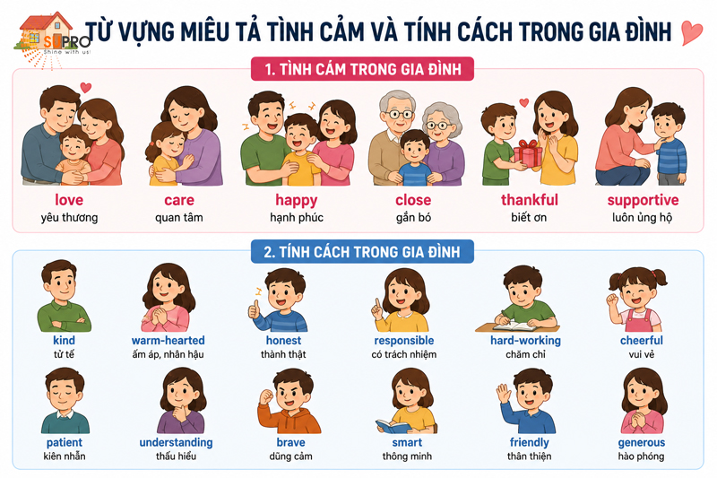 Từ vựng miêu tả tình cảm và tính cách trong gia đình