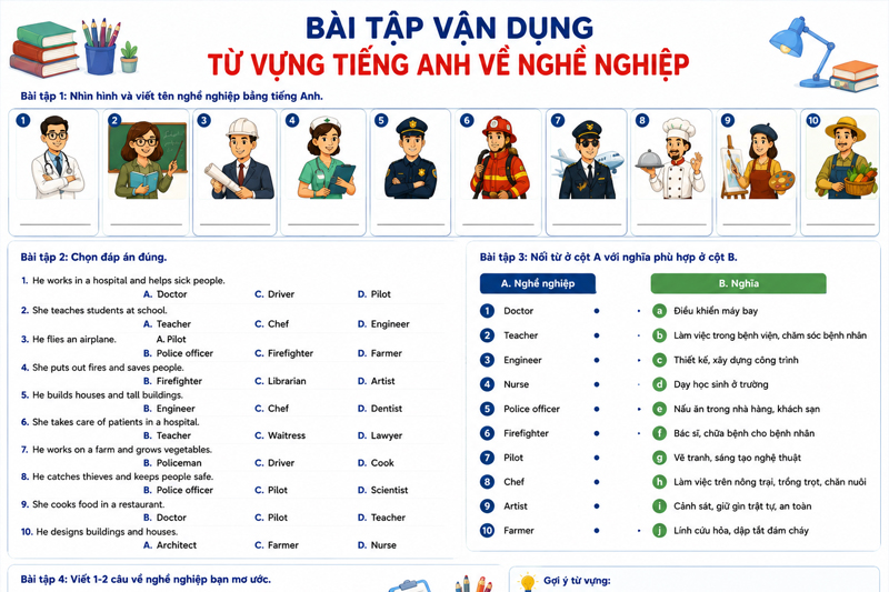 Bài tập vận dụng từ vựng tiếng Anh về nghề nghiệp