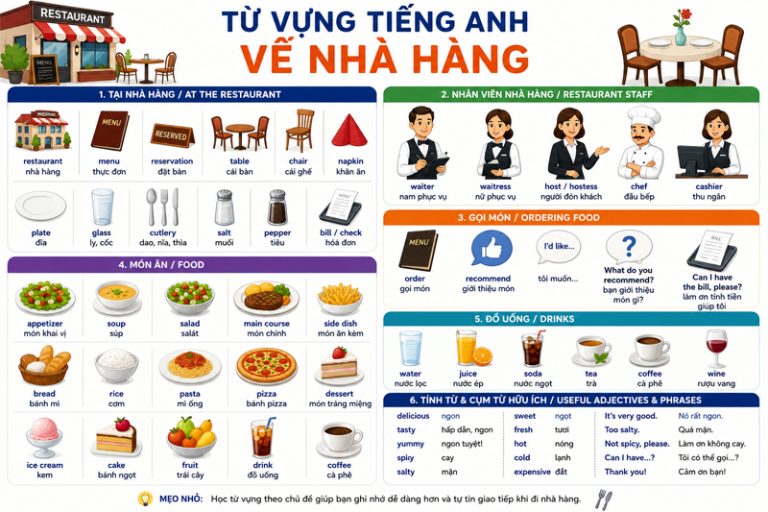 100+ từ vựng tiếng Anh về nhà hàng thông dụng (kèm phiên âm và ví dụ)